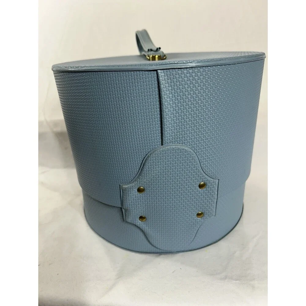 Vintage Everbest Hollywood FL Blue Wig Box Travel Carrier Case Holds 1 Wig USA